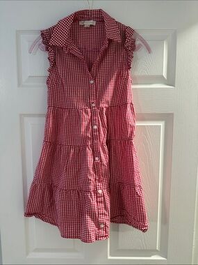 Red Gingham Button-Front Tiered Sundress